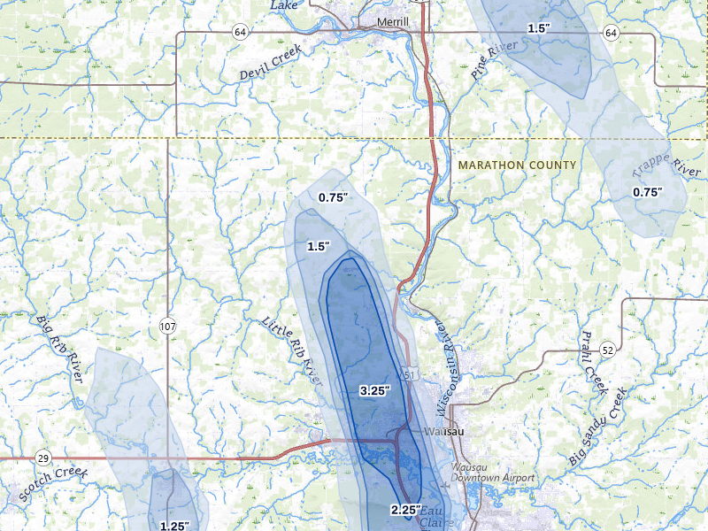 NEXRAD radar-signature map of the hail storm over Wausau, WI on May 27, 2026