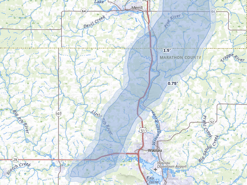 NEXRAD radar-signature map of the hail storm over Wausau, WI on Jun 30, 2026