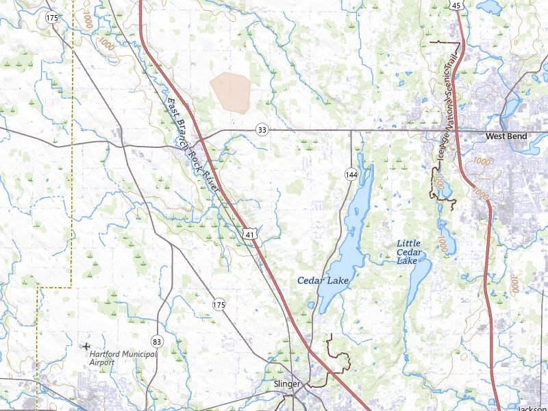 Radar-estimated hail-size map of the storm over West Bend, WI on Jun 24, 2026