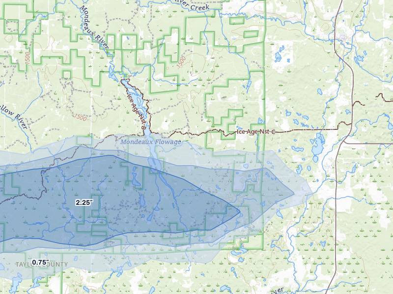 NEXRAD radar-signature map of the hail over Westboro, WI
