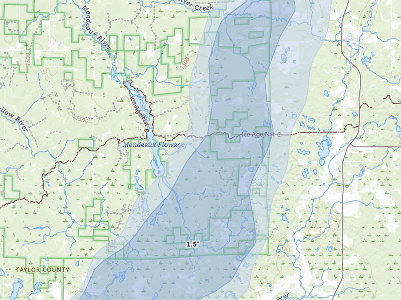 NEXRAD radar-signature map of the hail over Westboro, WI