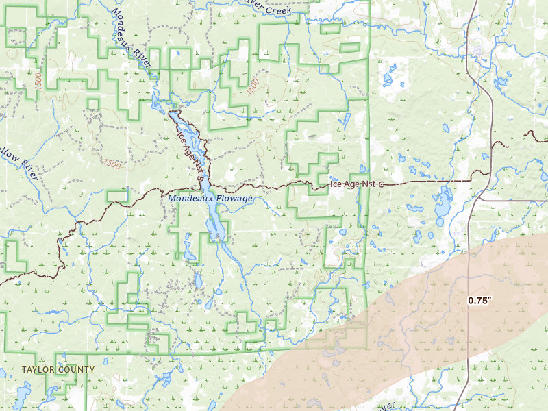 Radar-estimated hail-size map of the storm over Westboro, WI on Jun 24, 2026