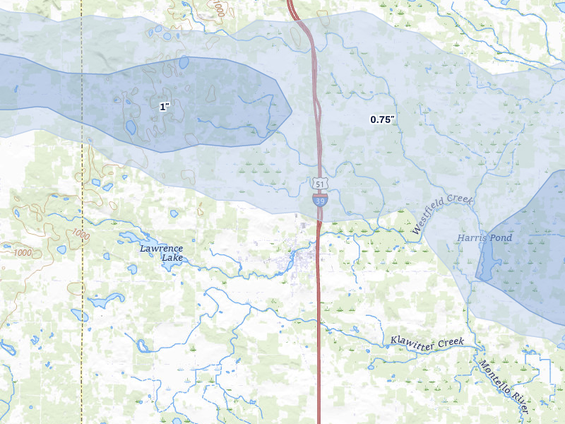 NEXRAD radar-signature map of the hail over Westfield, WI