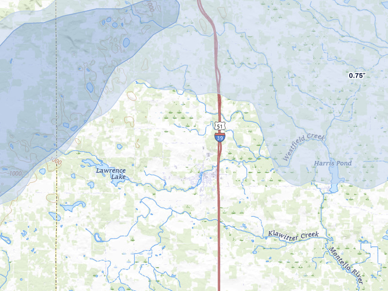 NEXRAD radar-signature map of the hail storm over Westfield, WI on Jun 30, 2026