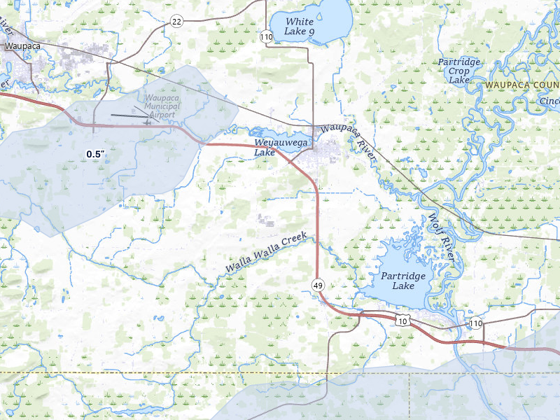 NEXRAD radar-signature map of the hail over Weyauwega, WI
