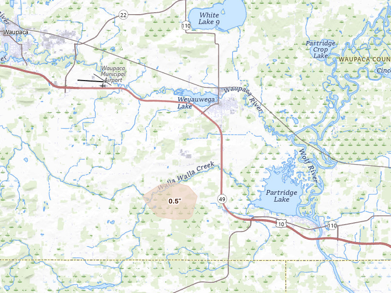 Radar-estimated hail-size map of the storm over Weyauwega, WI