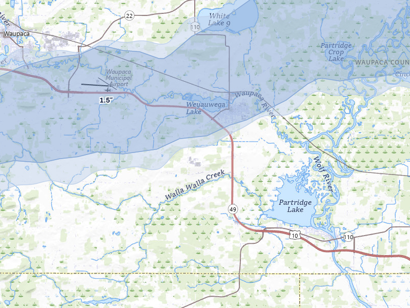 NEXRAD radar-signature map of the hail storm over Weyauwega, WI on Jun 30, 2026