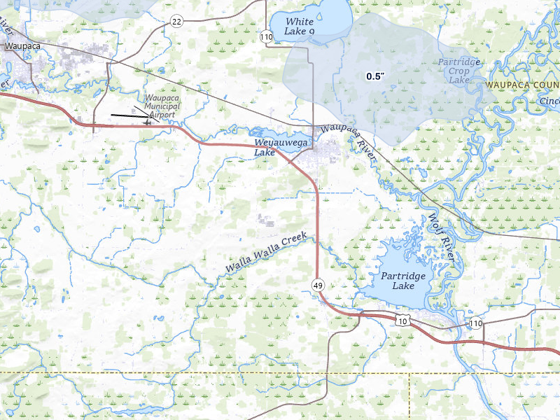 NEXRAD radar-signature map of the hail storm over Weyauwega, WI on Jul 8, 2026