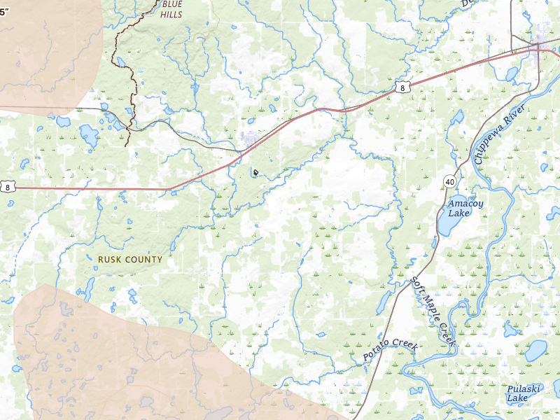 Radar-estimated hail-size map of the storm over Weyerhaeuser, WI on Jul 17, 2026