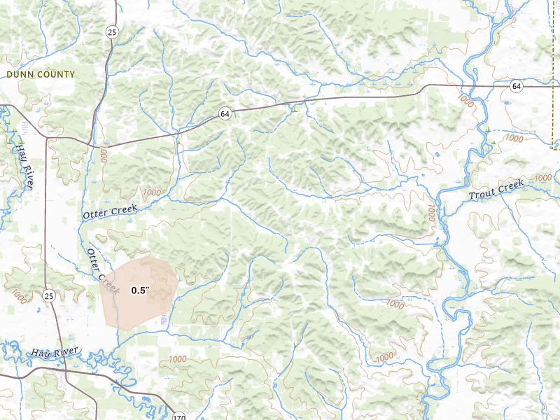 Radar-estimated hail-size map of the storm over Wheeler, WI