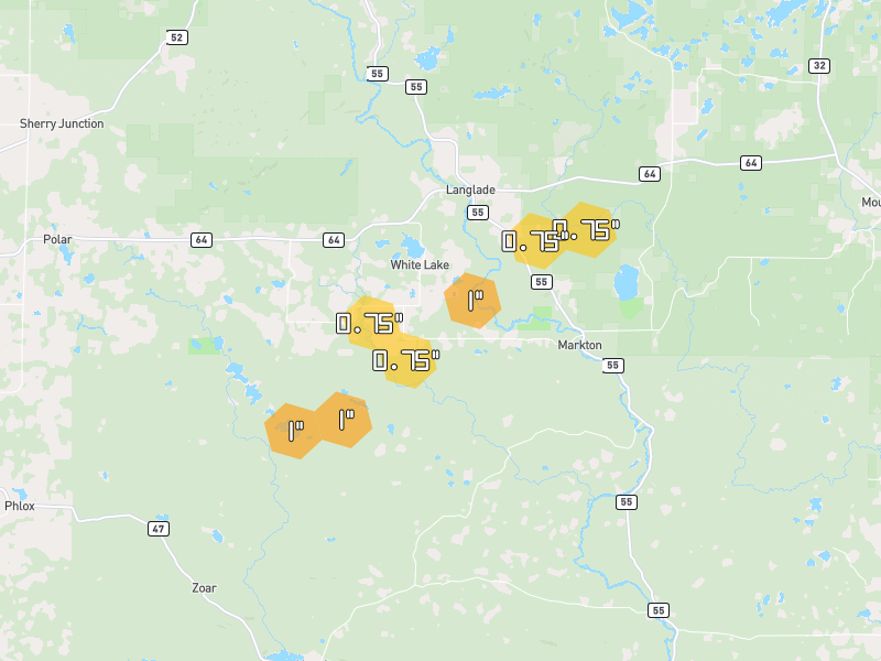 Hail map of White Lake, WI on Jun 30, 2026, hail up to 1"