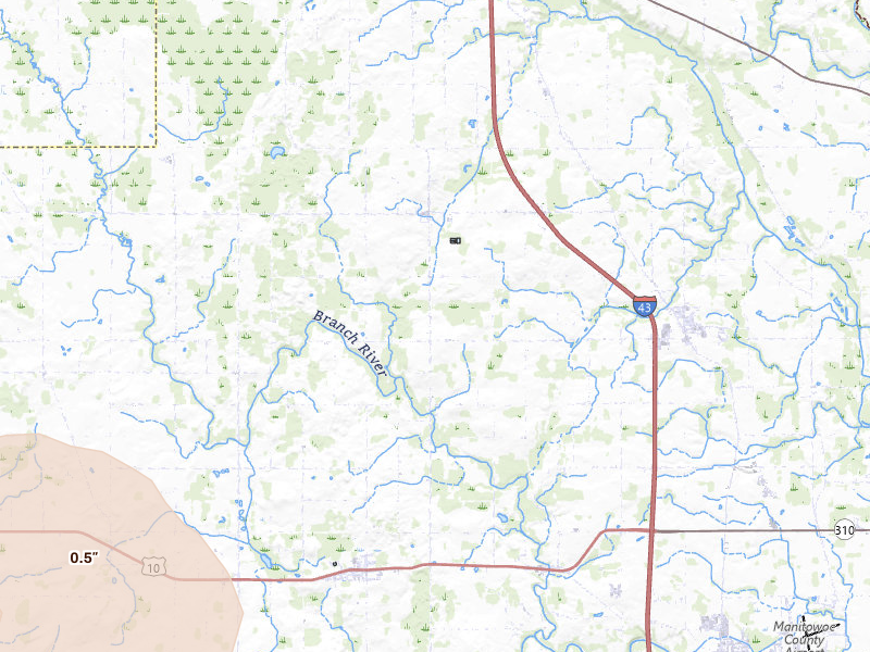 Radar-estimated hail-size map of the storm over Whitelaw, WI on Mar 30, 2026