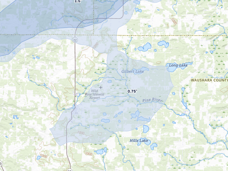 NEXRAD radar-signature map of the hail storm over Wild Rose, WI on Jun 30, 2026