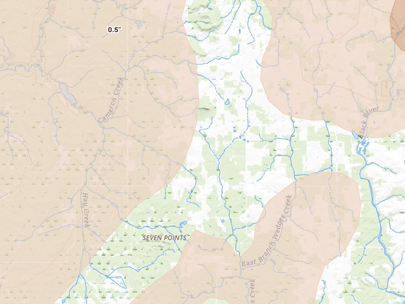 Radar-estimated hail-size map of the storm over Willard, WI on Jun 9, 2026