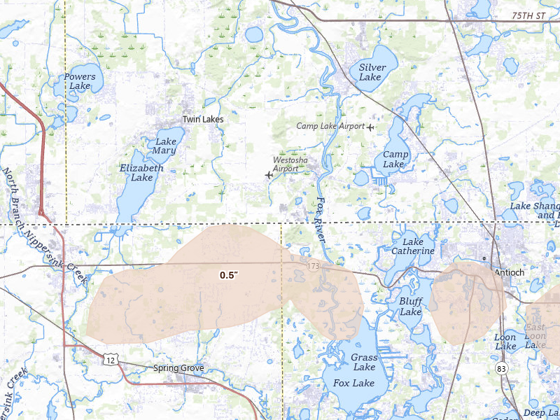Radar-estimated hail-size map of the storm over Wilmot, WI