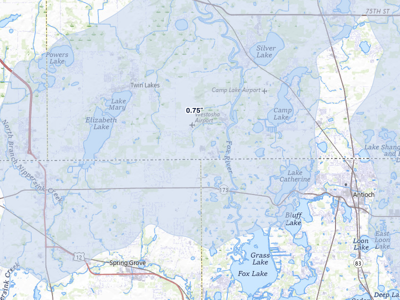 NEXRAD radar-signature map of the hail over Wilmot, WI