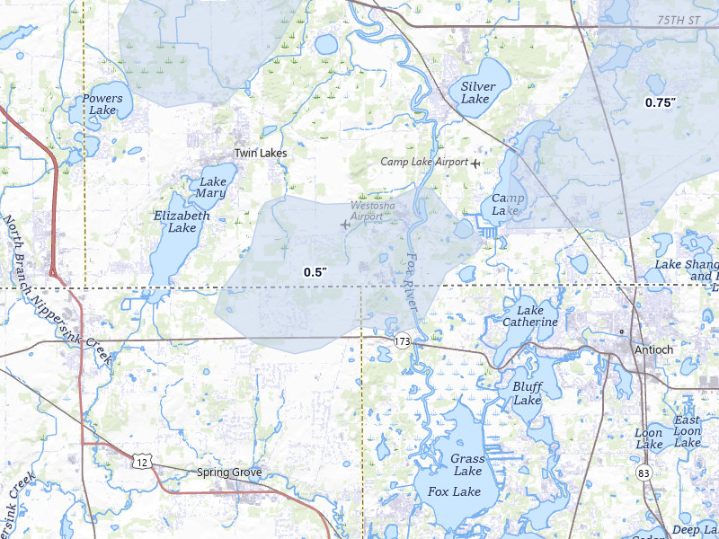 NEXRAD radar-signature map of the hail storm over Wilmot, WI on May 15, 2026