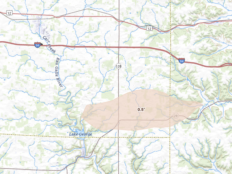 Radar-estimated hail-size map of the storm over Wilson, WI on Jun 19, 2026