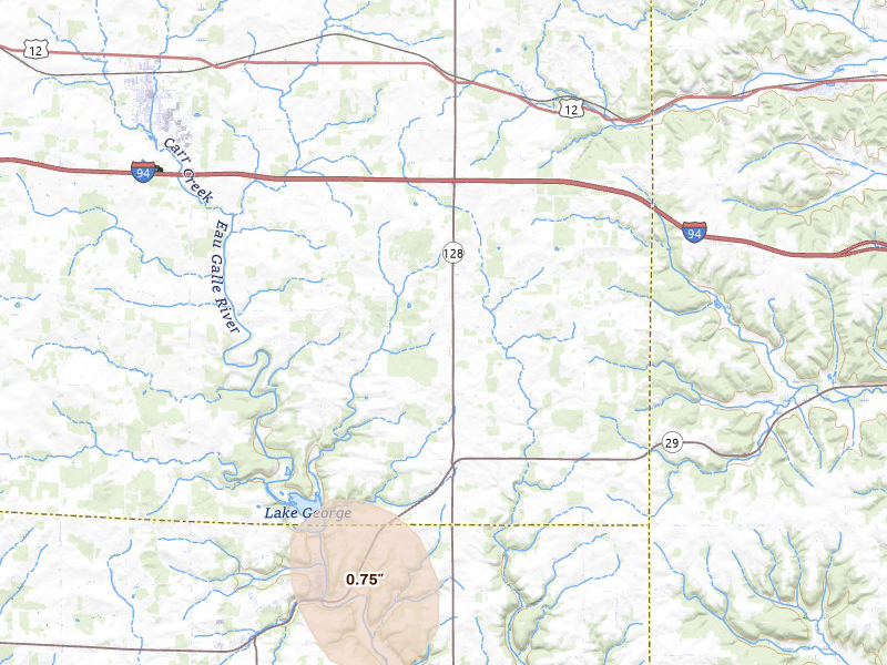 Radar-estimated hail-size map of the storm over Wilson, WI on Jul 4, 2026