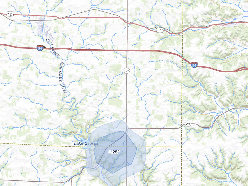 NEXRAD radar-signature map of the hail storm over Wilson, WI on Jul 4, 2026