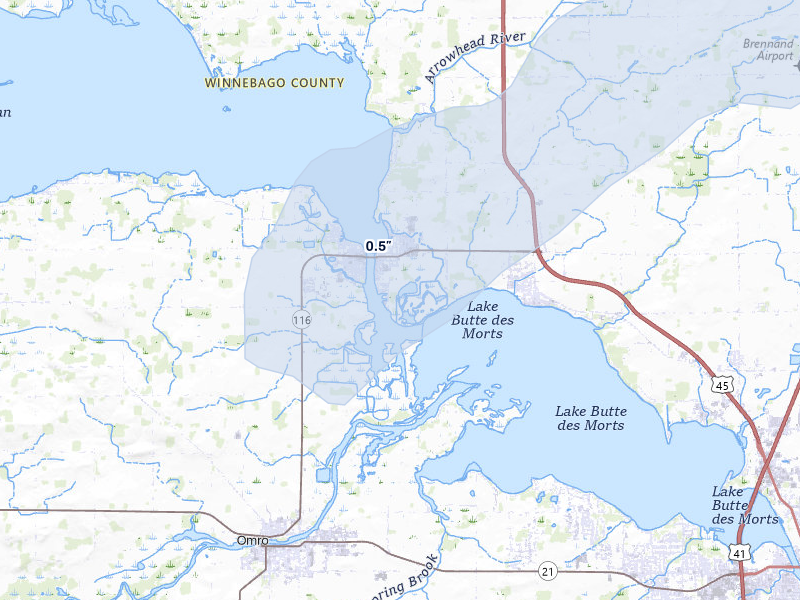 NEXRAD radar-signature map of the hail storm over Winneconne, WI on May 17, 2026