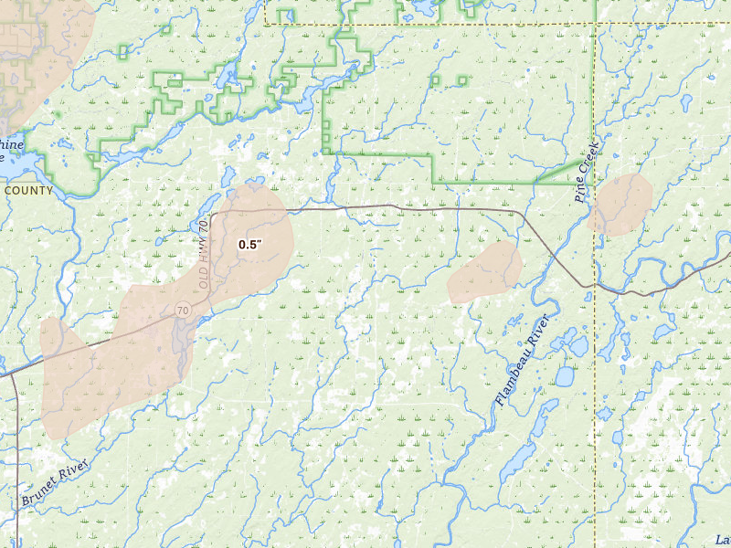 Radar-estimated hail-size map of the storm over Winter, WI on Apr 17, 2026