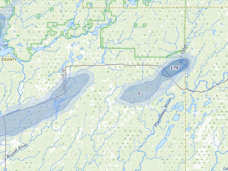 NEXRAD radar-signature map of the hail storm over Winter, WI on Apr 17, 2026