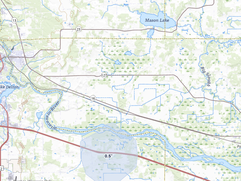 NEXRAD radar-signature map of the hail storm over Wisconsin Dells, WI on May 16, 2026