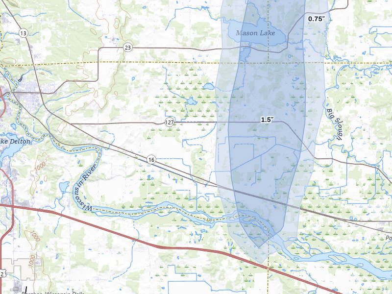 NEXRAD radar-signature map of the hail storm over Wisconsin Dells, WI on May 27, 2026
