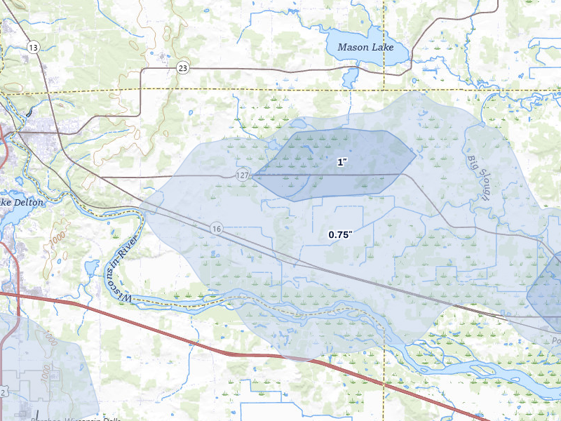 NEXRAD radar-signature map of the hail storm over Wisconsin Dells, WI on Jun 30, 2026