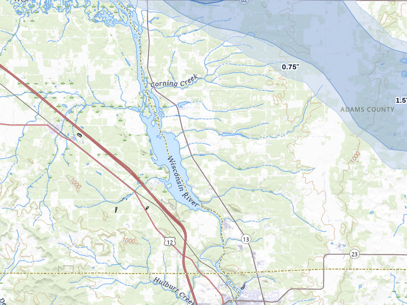 NEXRAD radar-signature map of the hail storm over Wisconsin Dells, WI on Aug 9, 2026