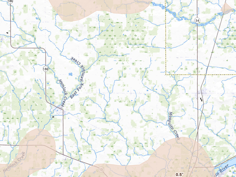 Radar-estimated hail-size map of the storm over Wisconsin Rapids, WI on Apr 13, 2026