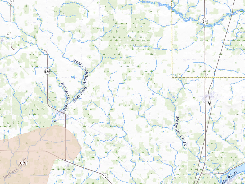 Radar-estimated hail-size map of the storm over Wisconsin Rapids, WI
