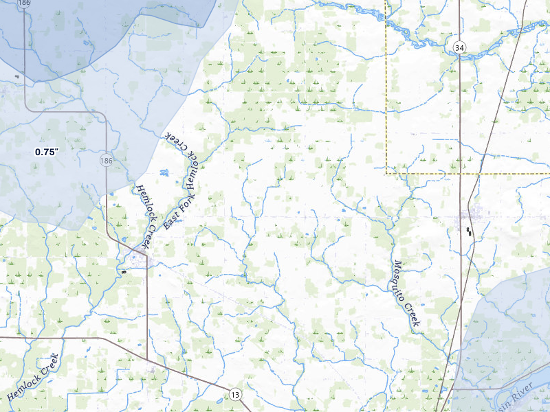 NEXRAD radar-signature map of the hail storm over Wisconsin Rapids, WI on May 27, 2026