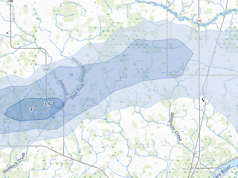 NEXRAD radar-signature map of the hail storm over Wisconsin Rapids, WI on Jun 30, 2026