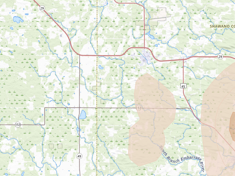 Radar-estimated hail-size map of the storm over Wittenberg, WI on Jun 10, 2026