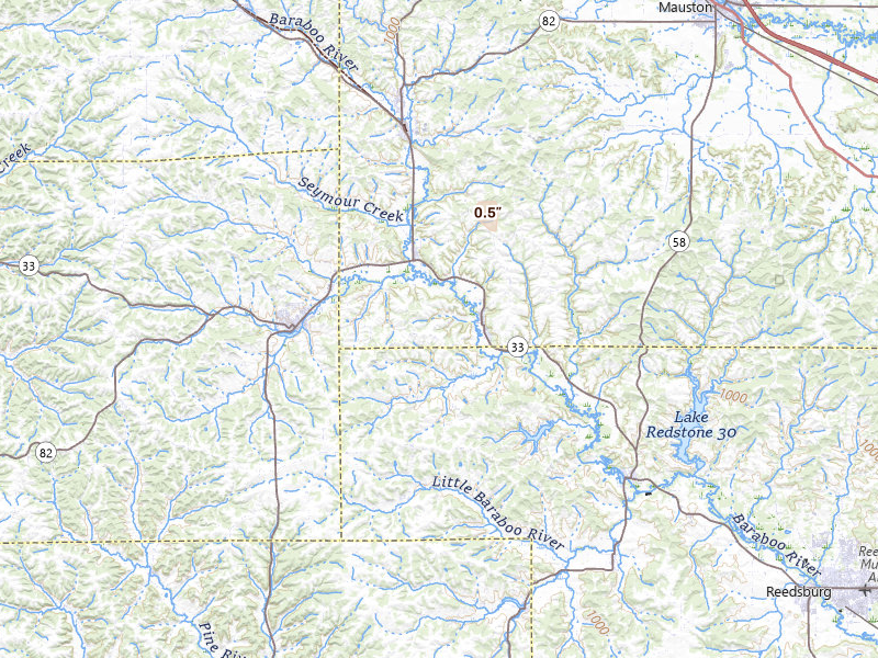 Radar-estimated hail-size map of the storm over Wonewoc, WI