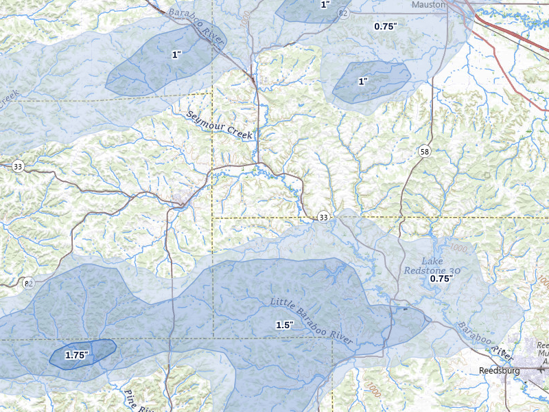 NEXRAD radar-signature map of the hail storm over Wonewoc, WI on Jun 30, 2026
