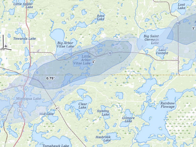 NEXRAD radar-signature map of the hail storm over Woodruff, WI on May 15, 2026
