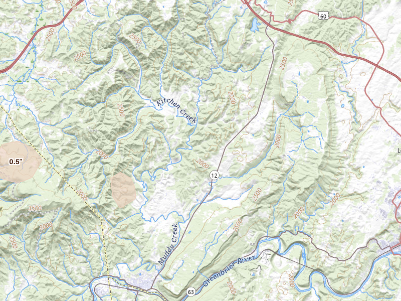 Radar-estimated hail-size map of the storm over Alderson, WV on May 27, 2026