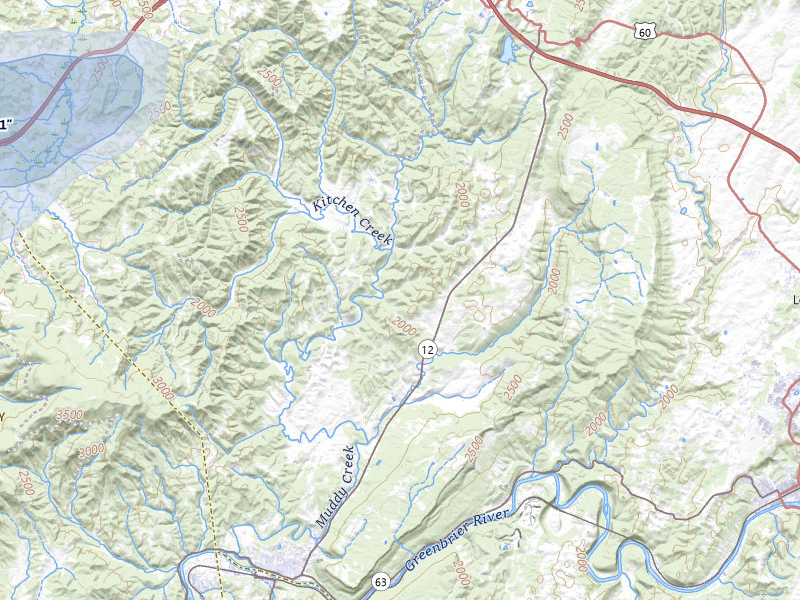 NEXRAD radar-signature map of the hail over Alderson, WV
