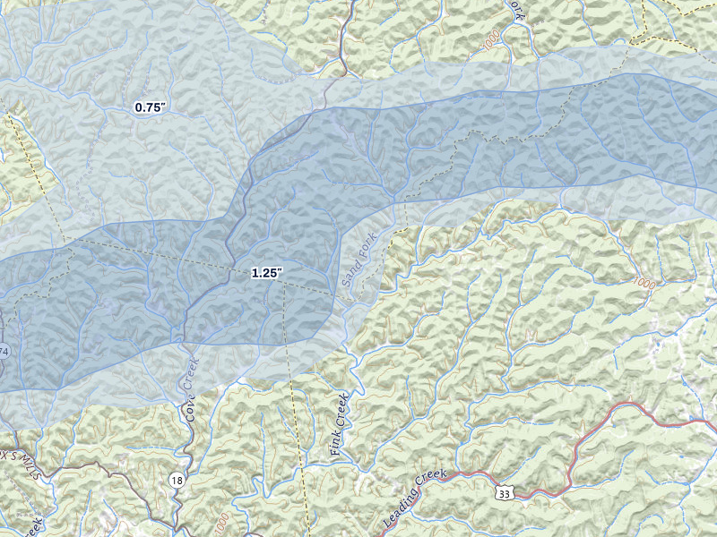 NEXRAD radar-signature map of the hail storm over Alum Bridge, WV on May 13, 2026