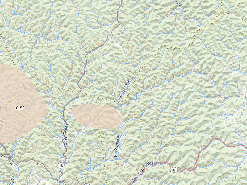 Radar-estimated hail-size map of the storm over Alum Bridge, WV