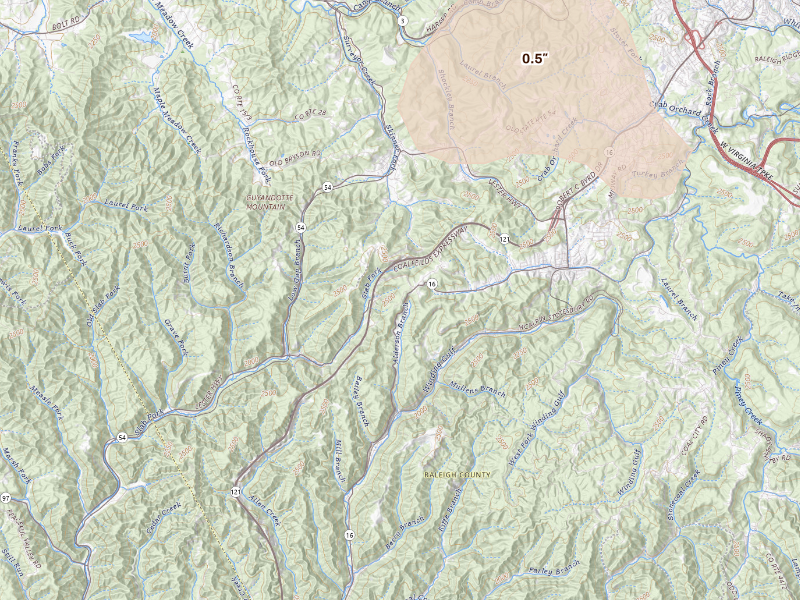 Radar-estimated hail-size map of the storm over Amigo, WV
