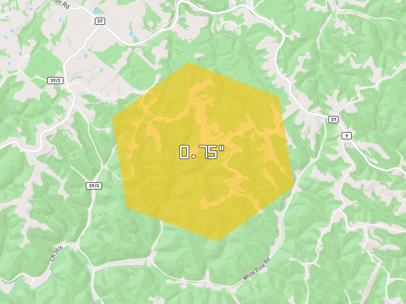 Hail map of Apple Grove, WV on Jul 5, 2026, hail up to 0.75"