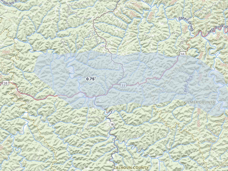 NEXRAD radar-signature map of the hail storm over Arnoldsburg, WV on May 13, 2026