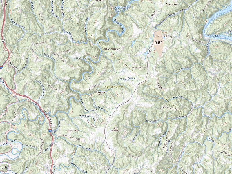 Radar-estimated hail-size map of the storm over Athens, WV