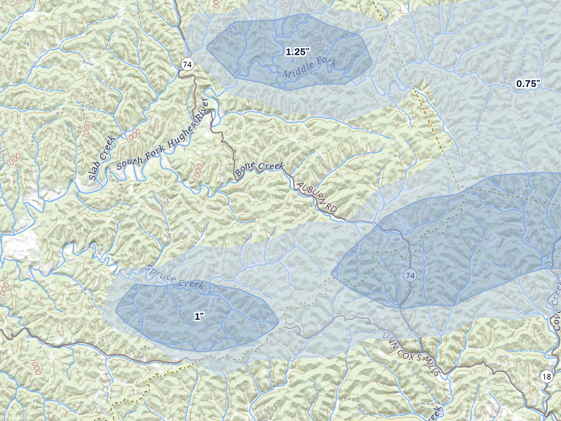 NEXRAD radar-signature map of the hail storm over Auburn, WV on May 13, 2026