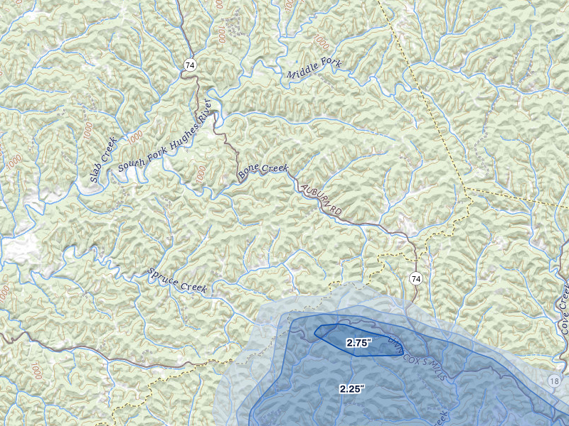 NEXRAD radar-signature map of the hail storm over Auburn, WV on May 27, 2026