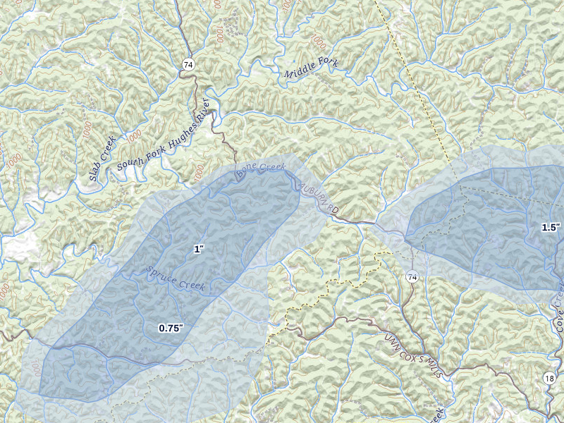 NEXRAD radar-signature map of the hail over Auburn, WV